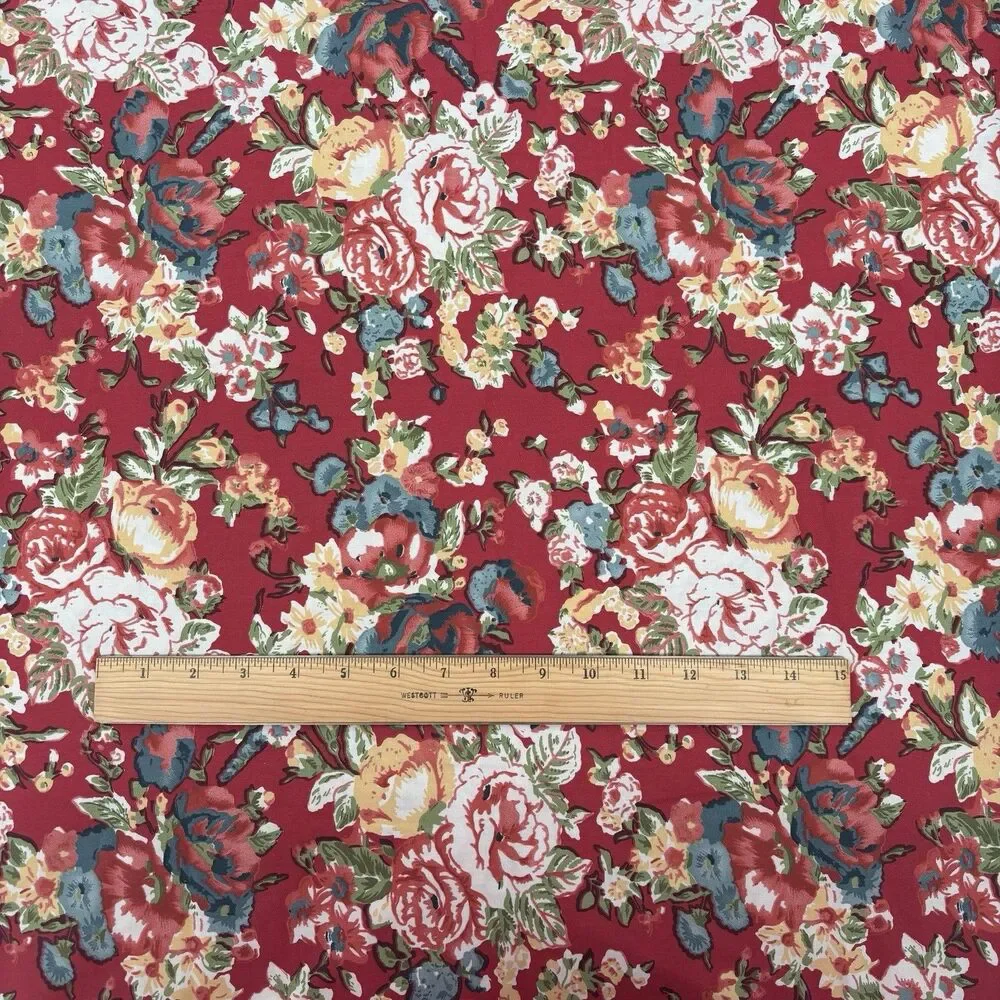 Pottery Barn Red Multi Floral Full Queen Duvet Cover Cotton Traditional Button